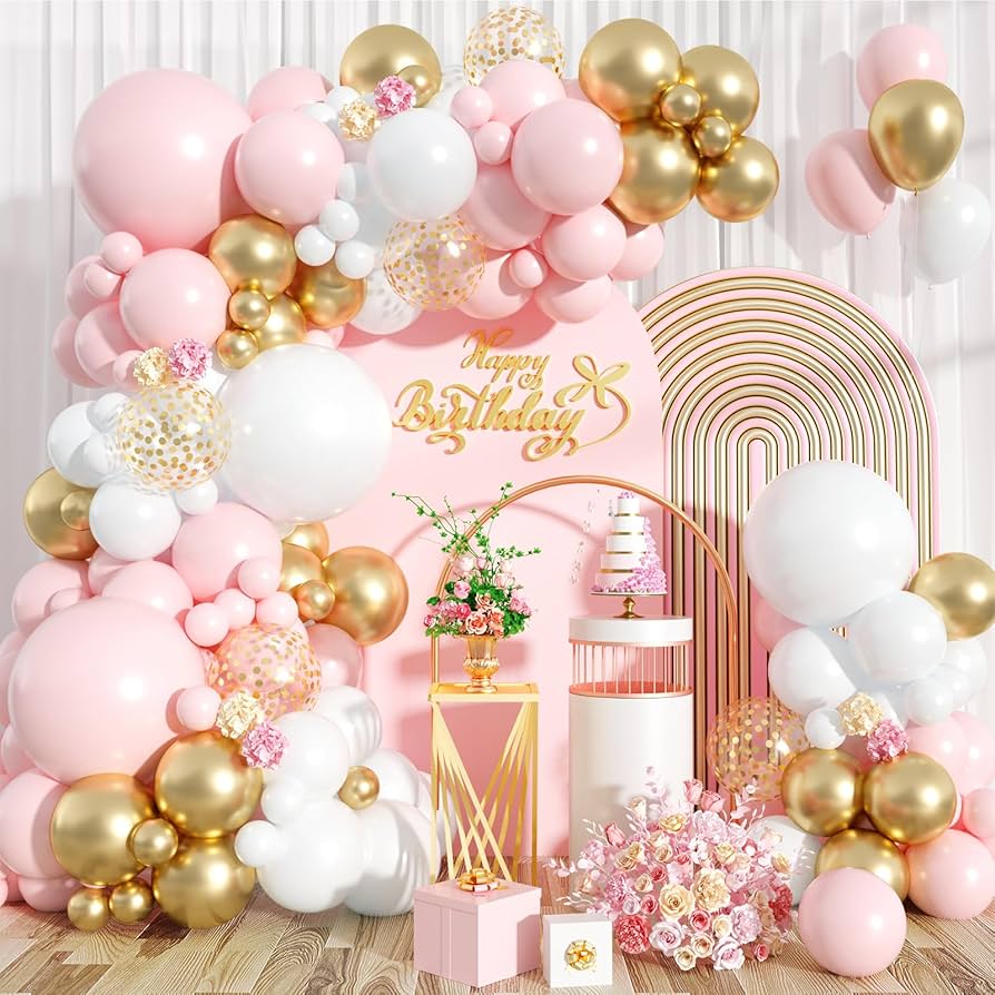 Pink and white balloon arch garland kit