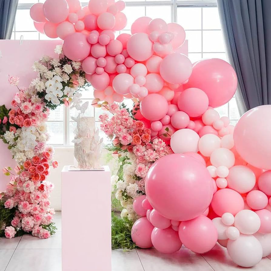 Dusty rose and blush balloon garland for bridal shower